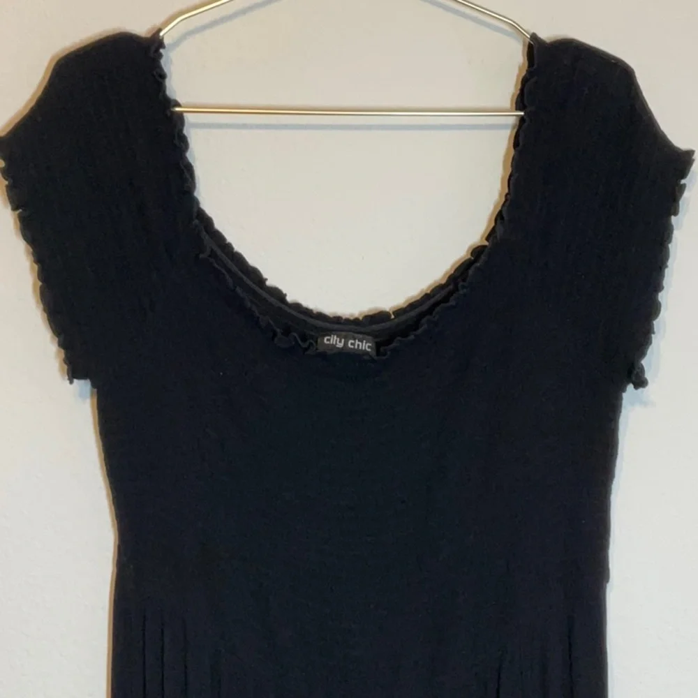 City Chic Black Rouched Dress On / Off Shoulder Cover Up - Picture 2 of 7